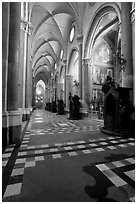 Church side aisle. Naples, Campania, Italy (black and white)