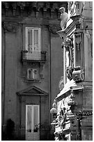 Base of Guglia in Piazza San Domenico Maggiore. Naples, Campania, Italy ( black and white)
