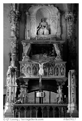 Altar inside a church. Naples, Campania, Italy (black and white)