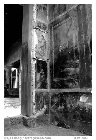 Fresco on the walls of Villa Vettii. Pompeii, Campania, Italy (black and white)