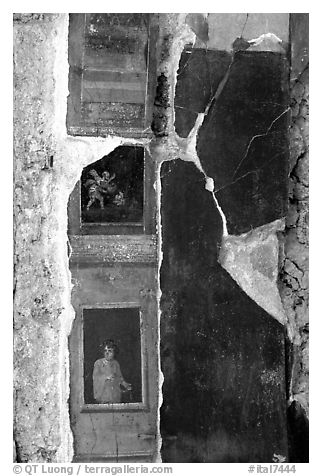 Detail on a wall of Villa Vettii. Pompeii, Campania, Italy (black and white)