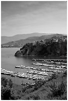 Harbor and medieval town seen from above, Agropoli. Campania, Italy ( black and white)