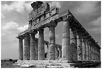 Ruins of Tempio di Cerere (Temple of Ceres), a Greek Doric temple. Campania, Italy ( black and white)