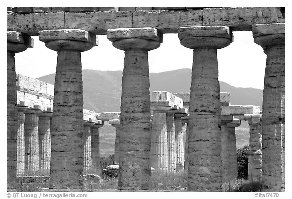 Basilica, or Temple of Hera (mid 6th century BC). Campania, Italy (black and white)