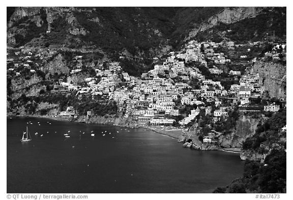 The picturesque coastal town of Positano. Amalfi Coast, Campania, Italy (black and white)