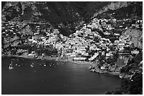 The picturesque coastal town of Positano. Amalfi Coast, Campania, Italy (black and white)