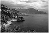 Steep coastline near Amalfi. Amalfi Coast, Campania, Italy ( black and white)
