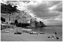 Beach and houses,  Amalfi. Amalfi Coast, Campania, Italy (black and white)