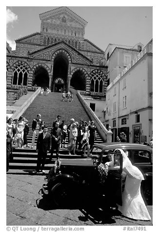 Wedding in front of Duomo Sant'Andrea, Amalfi. Amalfi Coast, Campania, Italy (black and white)