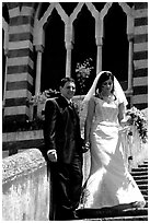 Newly wed couple on the stairs of Duomo Sant'Andrea, Amalfi. Amalfi Coast, Campania, Italy (black and white)