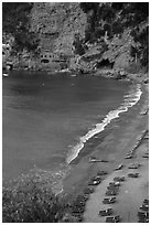 Spiaggia del Fornillo Beach seen from Via Positanesi d'America, Positano. Amalfi Coast, Campania, Italy ( black and white)