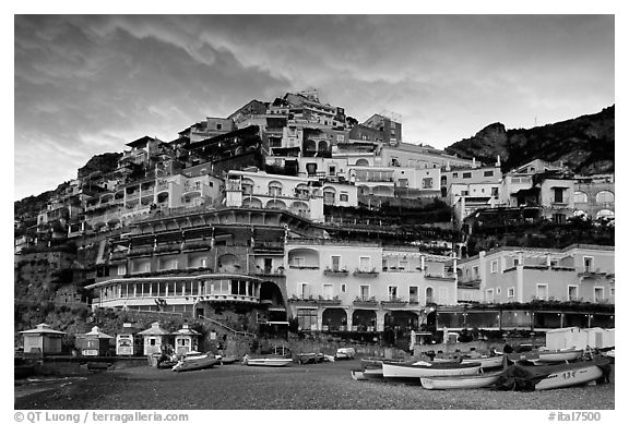 Wedding cake hill at sunset, Positano. Amalfi Coast, Campania, Italy