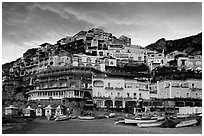 Wedding cake hill at sunset, Positano. Amalfi Coast, Campania, Italy (black and white)