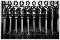 Gothic columns in Villa Rufolo, whose last resident was Richard Wagner, Ravello. Amalfi Coast, Campania, Italy (black and white)