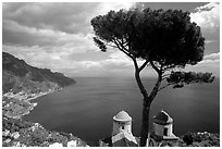 Mediterranean seen from the terraces of Villa Rufulo, Ravello. Amalfi Coast, Campania, Italy (black and white)