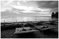 Beach chairs at sunset, Positano. Amalfi Coast, Campania, Italy ( black and white)