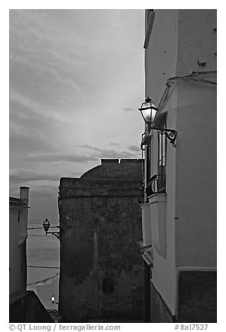 Houses at sunset, Positano. Amalfi Coast, Campania, Italy (black and white)