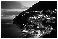 Lights on Positano. Amalfi Coast, Campania, Italy ( black and white)