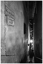 Narrow stairway at night, Positano. Amalfi Coast, Campania, Italy (black and white)