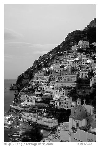 Black and White Picture/Photo: Positano at dawn, with the ceramic dome ...