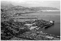 Salerno, with its industrial port in the foreground. Amalfi Coast, Campania, Italy ( black and white)