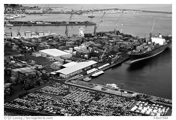 Industrial port of Salerno. Amalfi Coast, Campania, Italy (black and white)