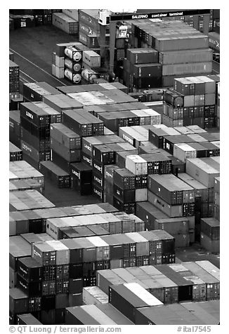 Containers in Salerno port. Amalfi Coast, Campania, Italy (black and white)