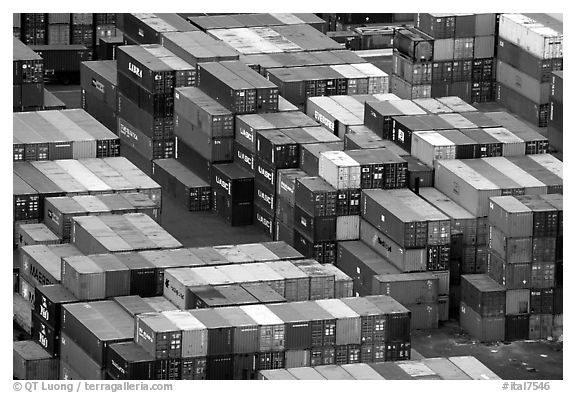 Shipping Containers in Salerno port. Amalfi Coast, Campania, Italy (black and white)