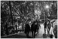 People on Namsan stairs by night. Seoul, South Korea ( black and white)