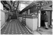 Alley in Bukchon Hanok Village. Seoul, South Korea (black and white)