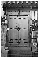 Wooden door, Bukchon Hanok Village. Seoul, South Korea ( black and white)