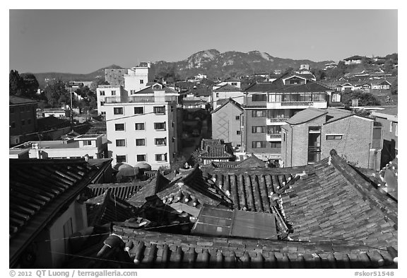 Bukchon Hanok Village. Seoul, South Korea (black and white)