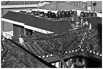 Tile rooftops of Hanok houses. Seoul, South Korea ( black and white)