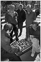 Pensioners gathering to play game of go. Seoul, South Korea ( black and white)