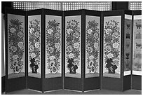 Folding screen, Jaegung, Jongmyo. Seoul, South Korea (black and white)