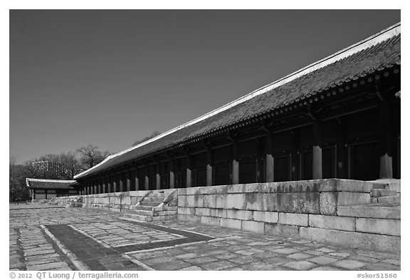 Main royal shrine, Jongmyo. Seoul, South Korea (black and white)