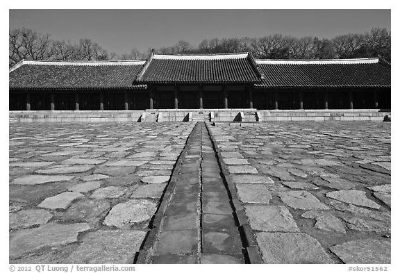 Jongmyo royal ancestral shrine. Seoul, South Korea (black and white)
