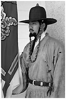 Jeongbyeong (regular soldier from Joseon dynasty), Gyeongbokgung. Seoul, South Korea (black and white)