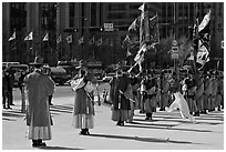 Changing of the Guard ceremony in front of Gyeongbokgung palace. Seoul, South Korea ( black and white)