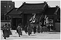 Ceremony of gate guard change, Gyeongbokgung. Seoul, South Korea (black and white)