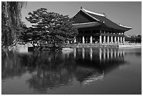 Gyeongghoe-ru pavilion and pond. Seoul, South Korea (black and white)