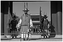 Royal guards, Heugnyemun gate, Gyeongbokgung. Seoul, South Korea (black and white)