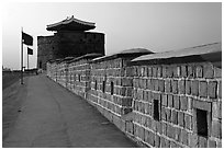 Dongbuk Gonsimdong and Hwaseong Fortress walls. South Korea (black and white)