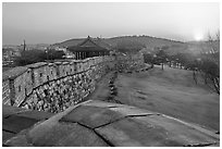 Sunset from Hwaseong Fortress walls. South Korea (black and white)