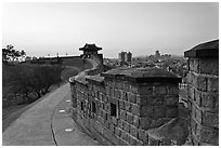 Inside Suwon Hwaseong Fortress wall. South Korea (black and white)