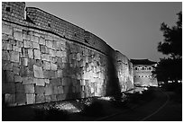 Outside Suwon Hwaseong Fortress wall at dusk. South Korea (black and white)