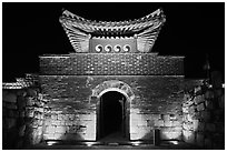 Seonamammun gate by night, Suwon Hwaseong Fortress. South Korea ( black and white)