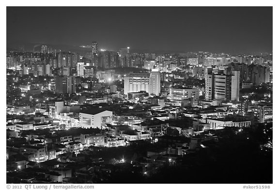 Suwon city at night. South Korea (black and white)