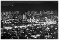 Elevated view of city at night, Suwon. South Korea ( black and white)