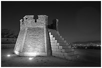 Seonodae (crossbow tower) at night, Suwon Hwaseong Fortress. South Korea (black and white)